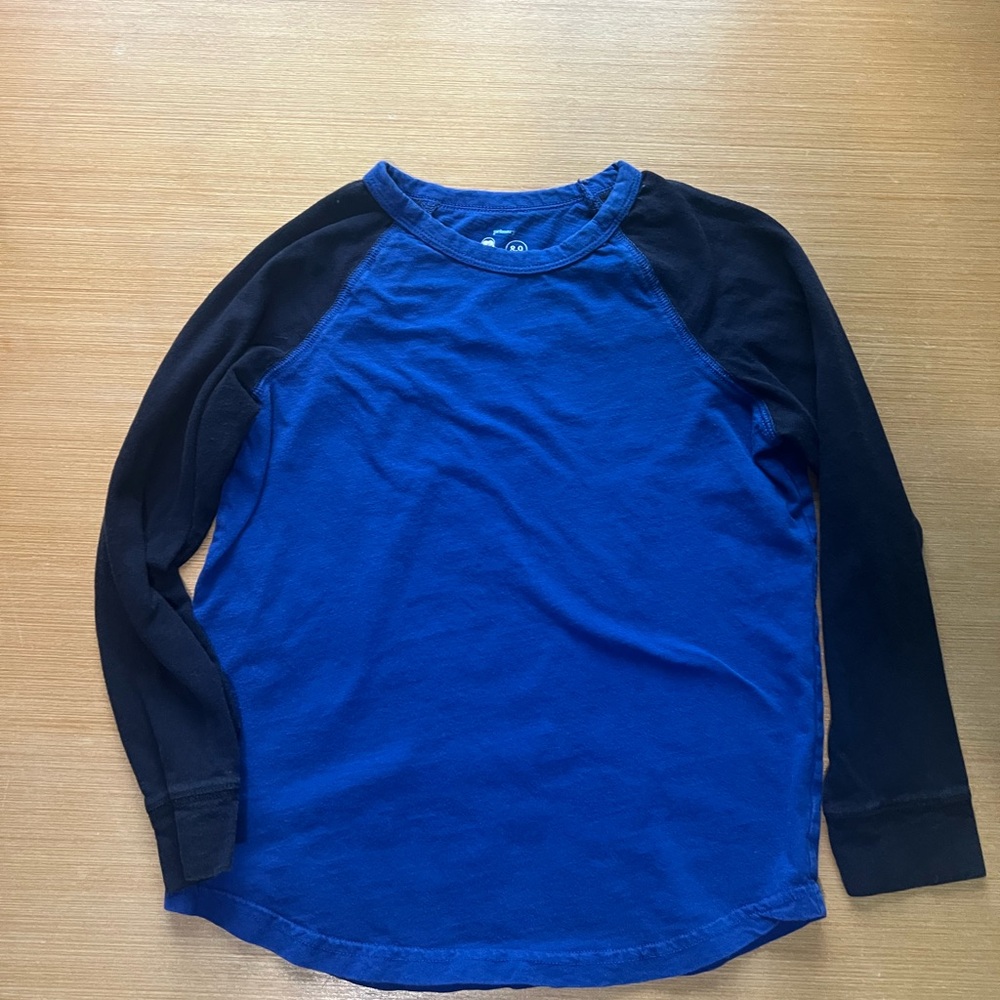 Primary Blue and Black Raglan Long Sleeve Tee